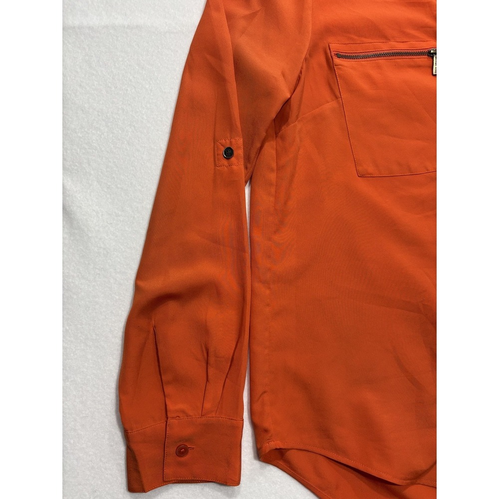 MICHAEL Michael Kors Blouse Womens Large Orange V Neck Zip Pocket Tunic Top - Picture 6 of 16
